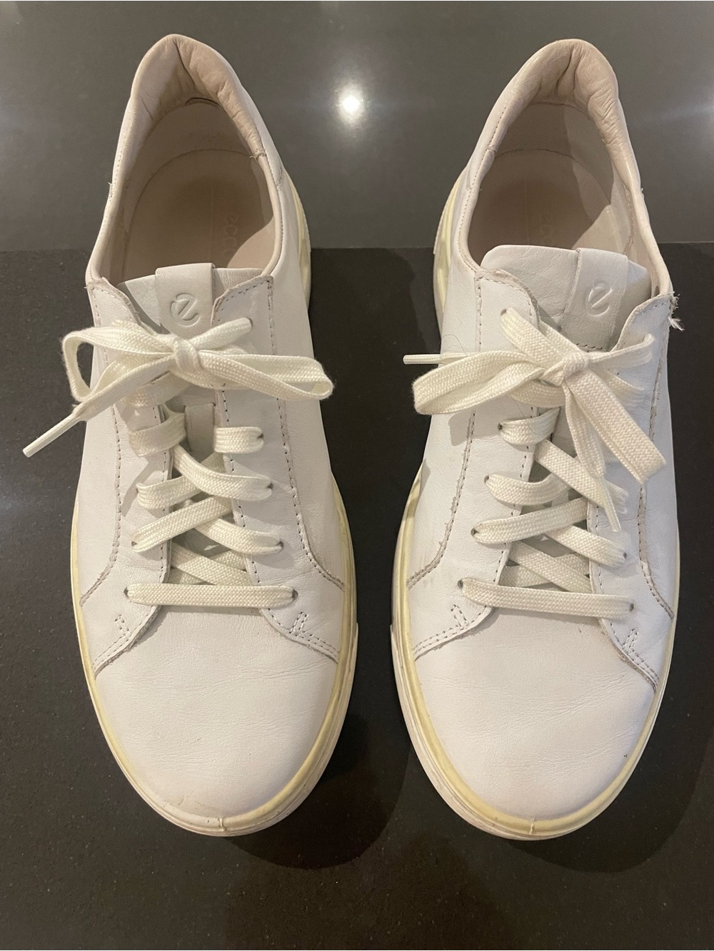 Ecco White Leather Lace-Up Sneakers